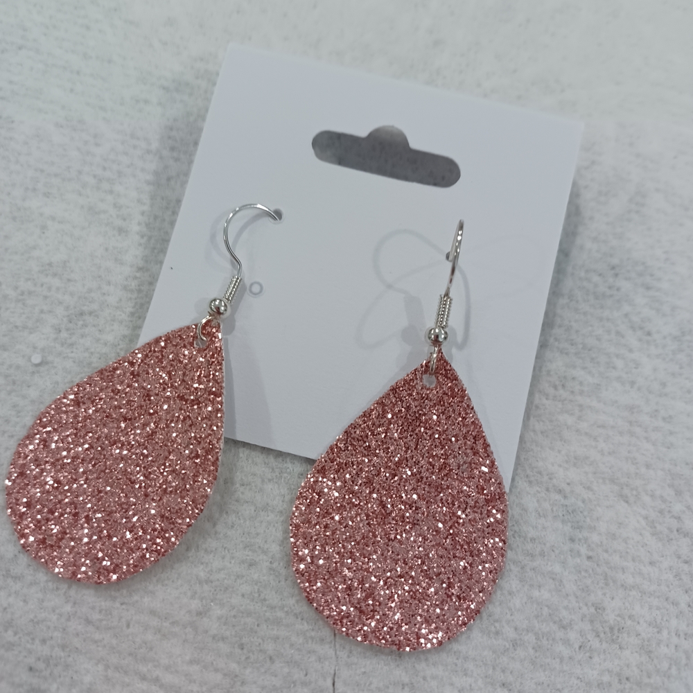 Elegant Pink Glitter Teardrop Earrings